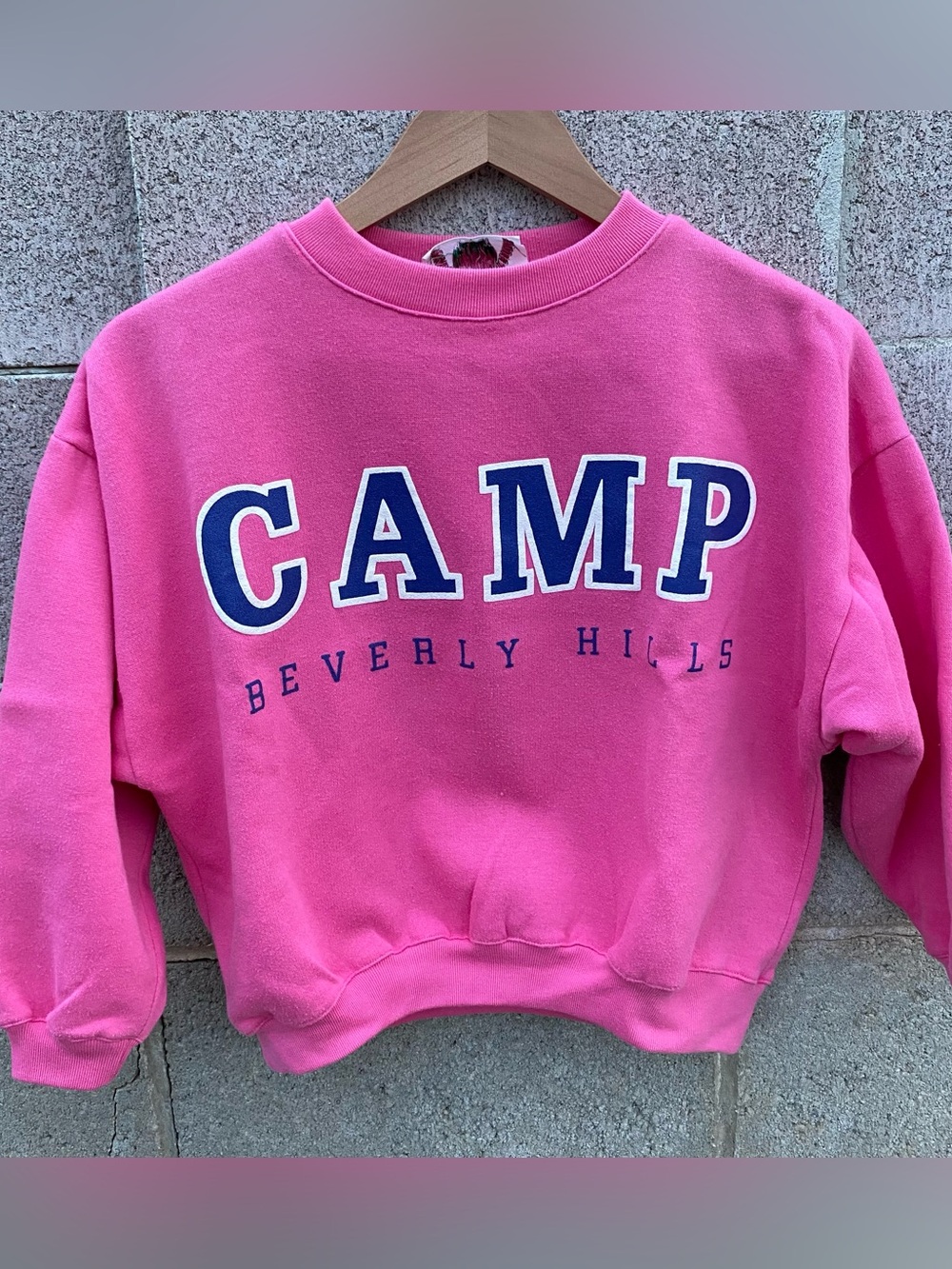 Vintage Camp Beverly Hills Sweatshirt Medium Pink Logo 80s Sweater